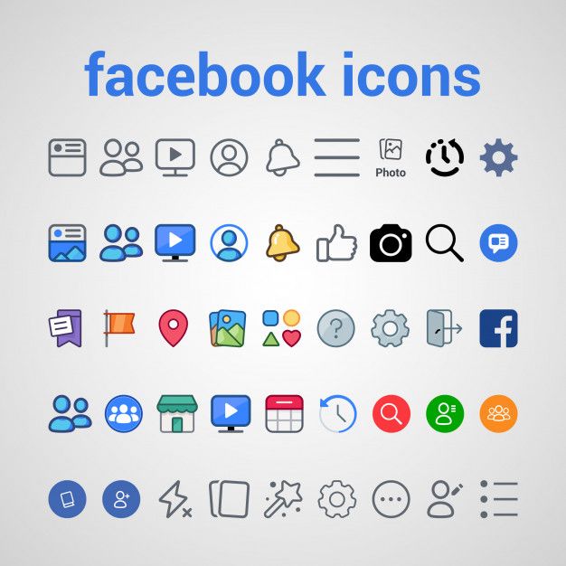 a bunch of different social icons on a white background with the words facebook icons above them