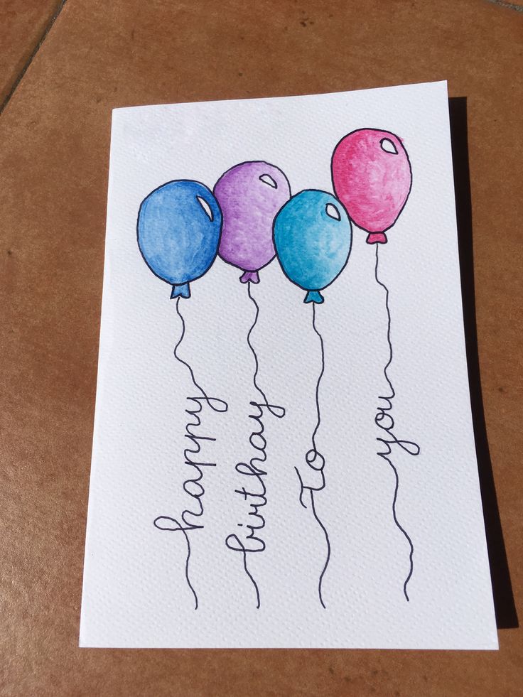 a card with three balloons and the words happy birthday written on it