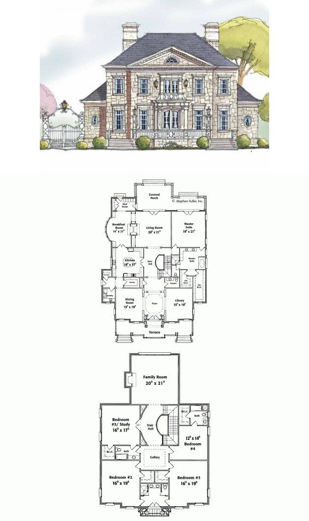 two story house plans with an attached porch and second story bedroom on the first floor