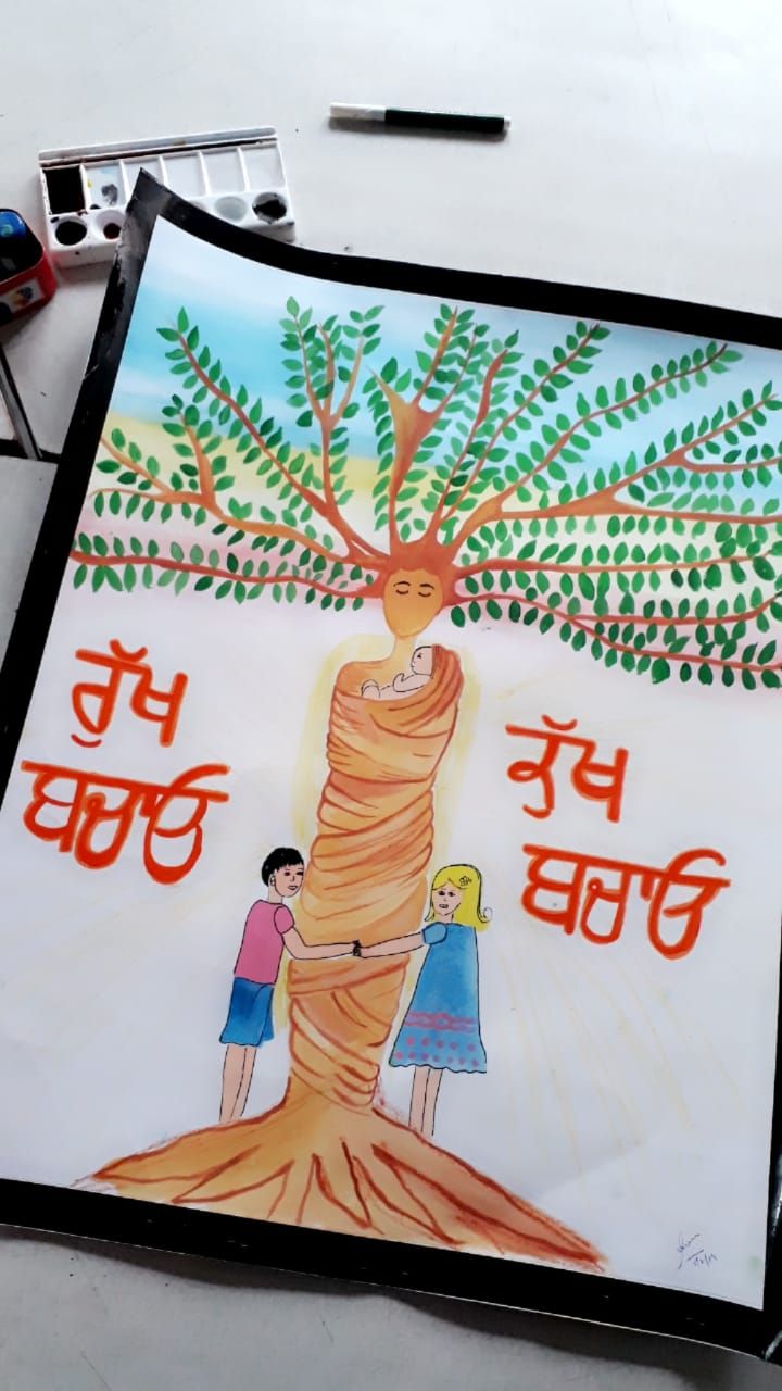 a drawing of a tree with two children on it and the words written in different languages