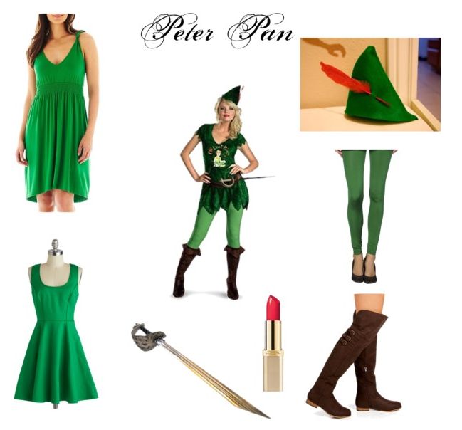 a woman in green is dressed up as peter pan