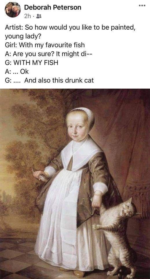 an image of a child with a cat in front of her and the caption that reads, do you know what this painting is?