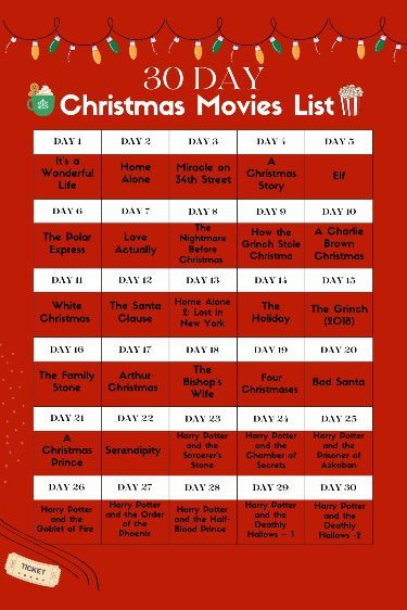 December Movie Challenge, Ultimate Christmas Movie List, 25 Days Of Christmas Movies List, Christmas Challenge 30 Day, 31 Days Of Christmas Movies, Christmas Movies To Watch List, Classic Christmas Movies List, Family Christmas Movies List, Xmas Movies List