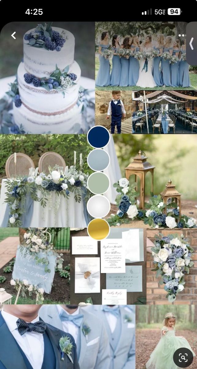 the wedding color scheme is blue and green