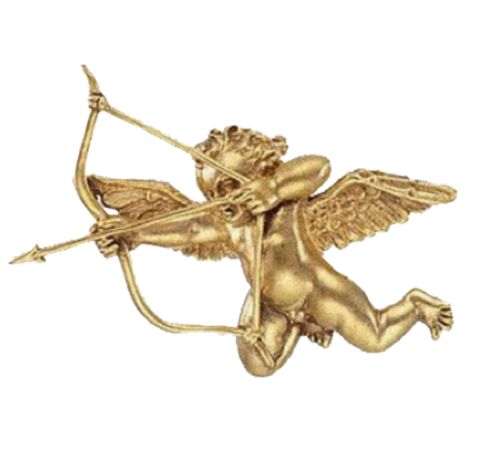 a gold cupid angel with a bow and arrow