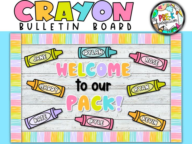 the crayon bulletin board is decorated with colorful crayons and welcome to our pack