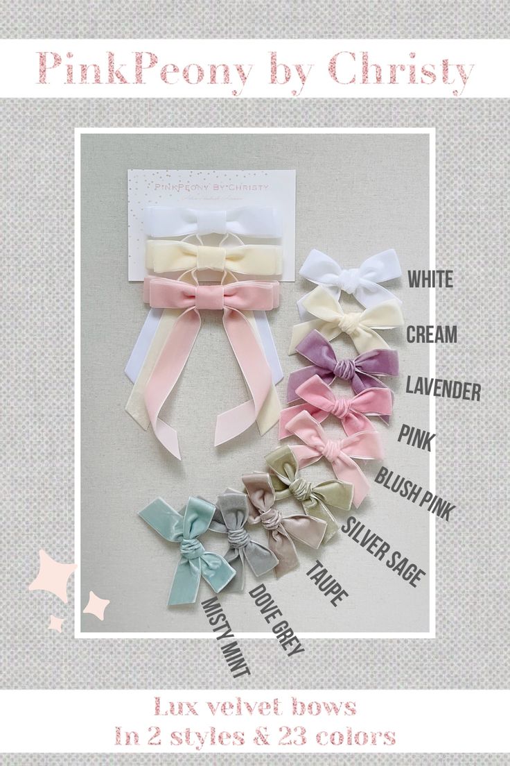 "Simple and luxurious velvet bows in season's favorite color 🎨 ! Hand-tied bow measures approx. 2.5\" x 3.5\" Long-tailed bow measures approx. 5\" x 7\" 🎈For Pompom hairbows:  http://etsy.me/29E2Eat 🎈For dainty flower bows:  https://etsy.me/375XO2F Please order 🎨FABRIC/RIBBON SWATHES first before purchasing the actual item to find a perfect color match!!  PinkPeony by Christy doesn't accept returns due to color discrepancies. 🎈 Link for the swatches: www.etsy.com/listing/453218684 Pretty en Flower Bows, Velvet Bows, Wedding Order, Handcrafted Accessories, Matching Cards, Velvet Bow, Fabric Ribbon, Girls Bows, Hair Accessories Headbands