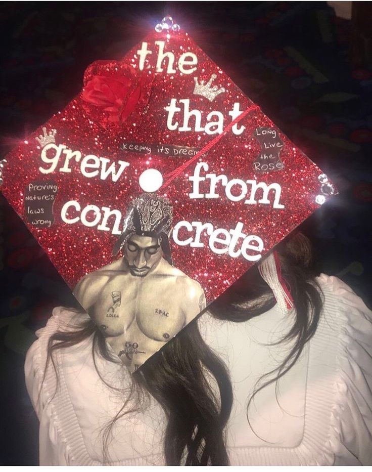 a woman wearing a graduation cap with the words, the that grew from concree