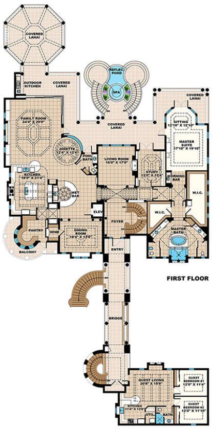 the floor plan for this luxury home is very large and has multiple levels, including an indoor