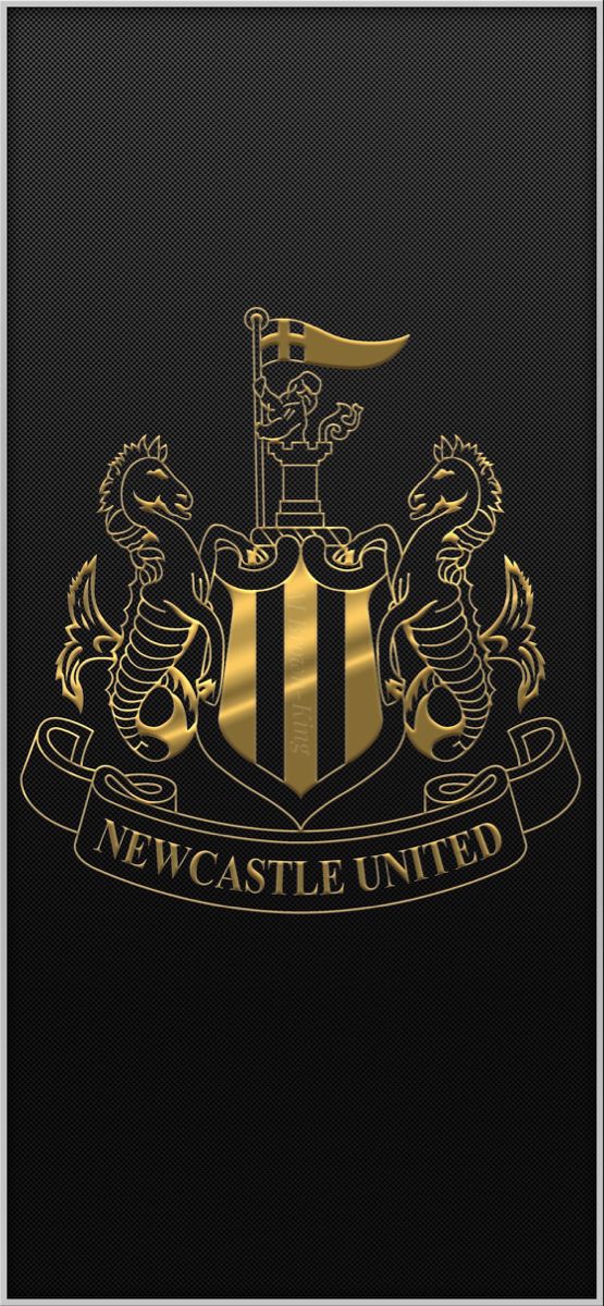 the new castle united logo on a black and gold wallpaper with two dragon emblems