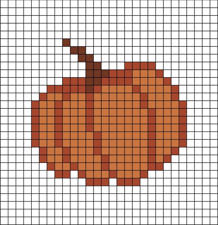 A pixel art template of a Pumpkin (not carved) flat with no shading. Tiny Pumpkin Cross Stitch, Pumpkin Bead Pattern, Pixel Drawing Halloween, Jack O Lantern Pixel Art, Pixel Art Thanksgiving, Pumpkin Grid Pattern, Pumpkin Tapestry Crochet, Fall Crochet Grid, Pixel Art Grid Halloween