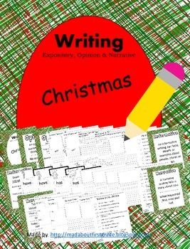 a book cover with the words writing christmas written in red and green, surrounded by pencils