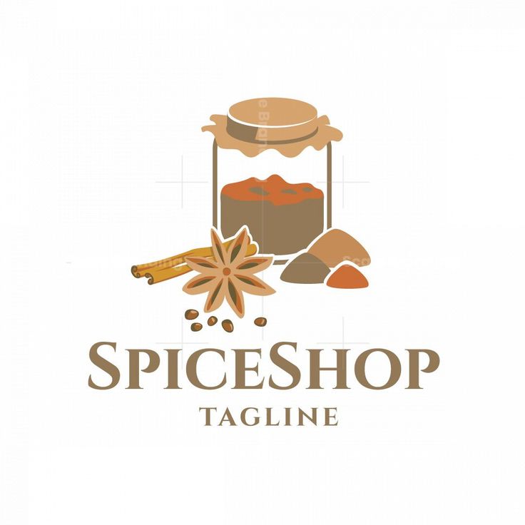 the spice shop logo is shown with spices and cinnamons on it's side