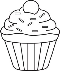 a cupcake with frosting and sprinkles on top is shown in black and