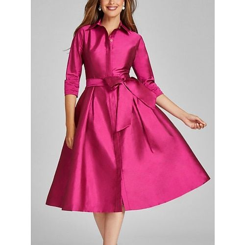 Silhouette:A-Line; Hemline / Train:Knee Length; Closure:Zipper UP; Built-In Bra:No; Embellishment:Bow(s),Slit; Fabric:Satin; Sleeve Length:3/4 Length Sleeve; Tips:Colors may vary slightly due to different monitor settings,Professional dry cleaner only; Boning:No; Style:Minimalist; Occasion:Formal,Fall; Neckline:Shirt Collar; Front page:Cocktail Dresses; Listing Date:09/01/2023; Bust:; Hips:; Hollow to Floor:; Waist: Minimalist Dress Formal, Cocktail Dress Elegant, Cheap Cocktail Dresses, Tea Length Skirt, Minimalist Dress, Cocktail Dresses Online, A Line Cocktail Dress, Taffeta Fabric, Brocade Dresses