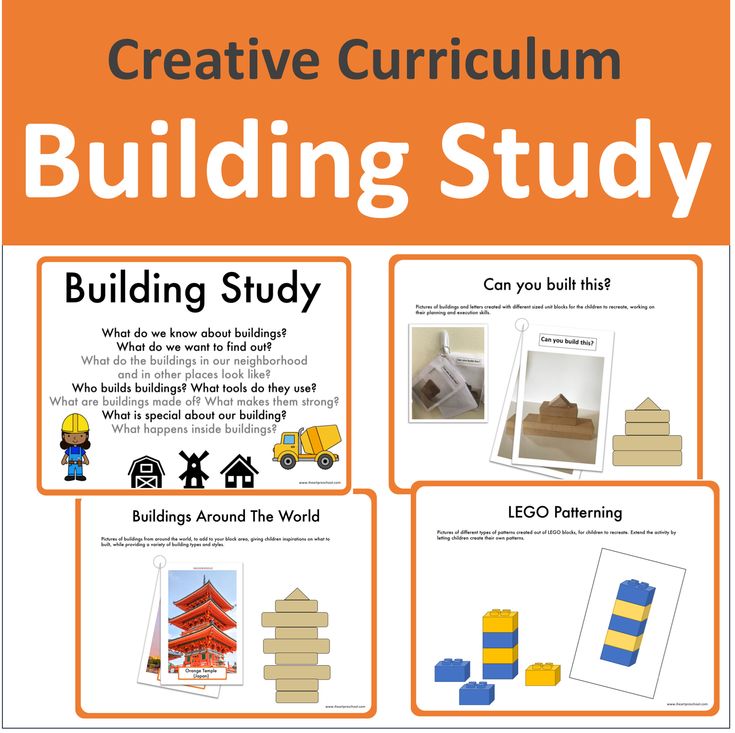 an orange and white poster with the words building study