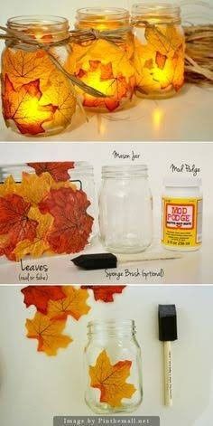 an image of fall leaves in mason jars