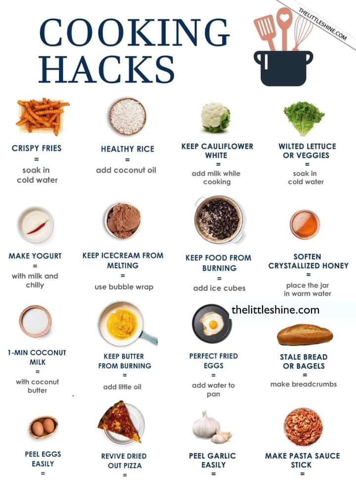 cooking hacks for beginners to learn how to cook in the kitchen with this poster