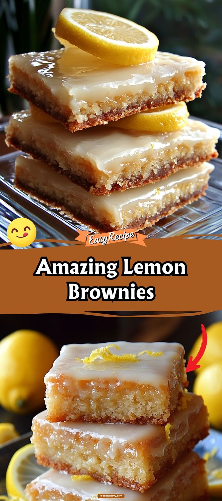 lemon brownies stacked on top of each other with the words amazing lemon brownies