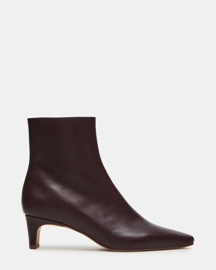 DELVIE Brown/Red Leather Kitten Heel Ankle Boot | Women's Booties – Steve Madden Steve Madden Kitten Heels, Brown Booties Outfit, Heeled Booties Outfit, Red Kitten Heels, Brown Kitten, Kitten Heel Ankle Boots, Women's Booties, Booties Outfit, Ankle Heels