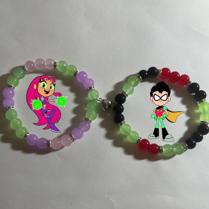 ✧ Made To Order!!  ✧ Price is for both bracelets. ✧ Teen Titans Go inspired! ✧ Couples/friends matching bracelets. ✧ Bracelets are double looped and have glued closures for extra security! ✧ 7.5 inches. Clay Bead Bracelet Ideas Best Friends, Matching Bracelet Ideas For Couples, Multicolor Themed Friendship Bracelets, Multicolor Hypoallergenic Bracelets For Friendship, Hypoallergenic Multicolor Bracelets For Friendship, Novelty Green Beaded Bracelets For Friendship, Green Themed Beaded Bracelets, Multicolor Themed Beaded Bracelets For Friendship, Multicolor Themed Stretch Bracelet For Friendship