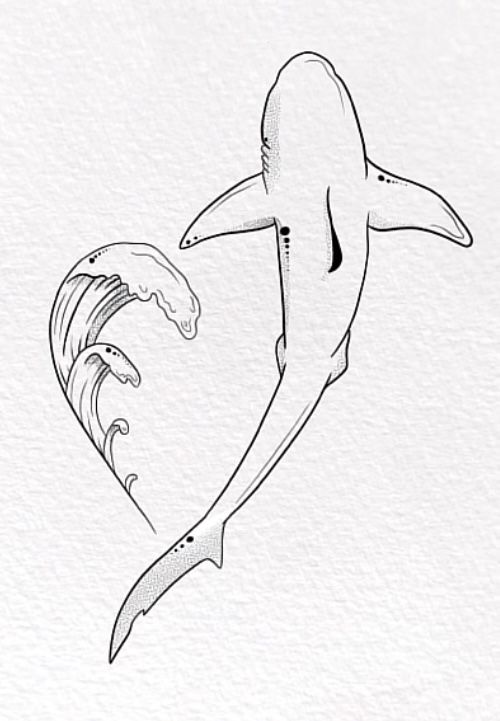 a drawing of a shark in the shape of a heart