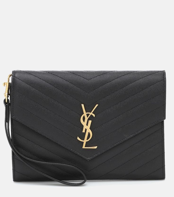 Cassandre matelassé leather clutch in black - Saint Laurent | Mytheresa Luxury Clutch, Ysl Logo, Black Clutch, Classic Bags, Monogrammed Leather, Leather Wristlet, Leather Pouch, Watch Collection, Leather Clutch