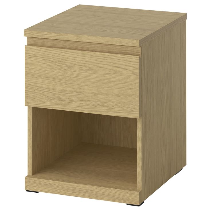 a wooden nightstand with one drawer open