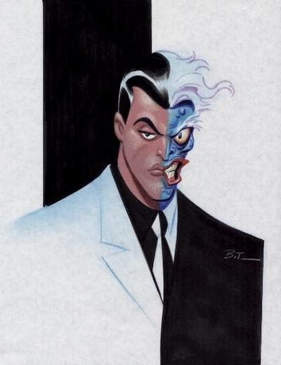 a drawing of a man in a white suit with blue face paint on his face