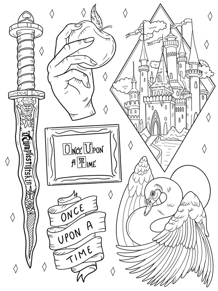 #onceuponatime #onceuponatimetattoo Slytherin Coloring Page, Once Upon A Time Art Ideas, The Cruel Prince Coloring Pages, Once Upon A Time Coloring Pages, Cat Kingston Tattoo, Alice In Wonderland Flash Art, Flash Coloring Pages, Kingston Tattoo, Procreate Coloring Pages