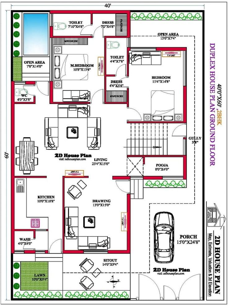 a floor plan for a house with three bedroom and an attached living room, which is also