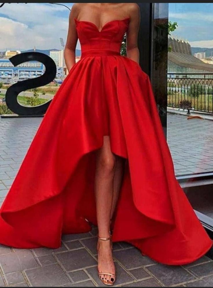 High low prom dresses. Pink Satin Prom Dress, Red Satin Prom Dress, Long Party Dresses, Chic Prom Dresses, High Low Prom Dress, Formal Ball Gown, High Low Prom Dresses, Dresses With Pockets, Prom Dresses With Pockets