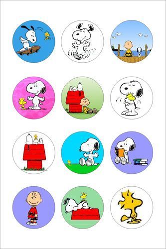 a group of cartoon characters on different colored buttons