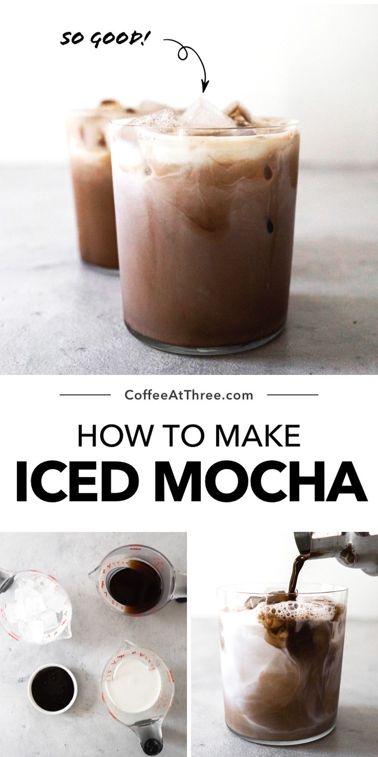 how to make iced mocha with coffee and ice cream on the side, including two shots