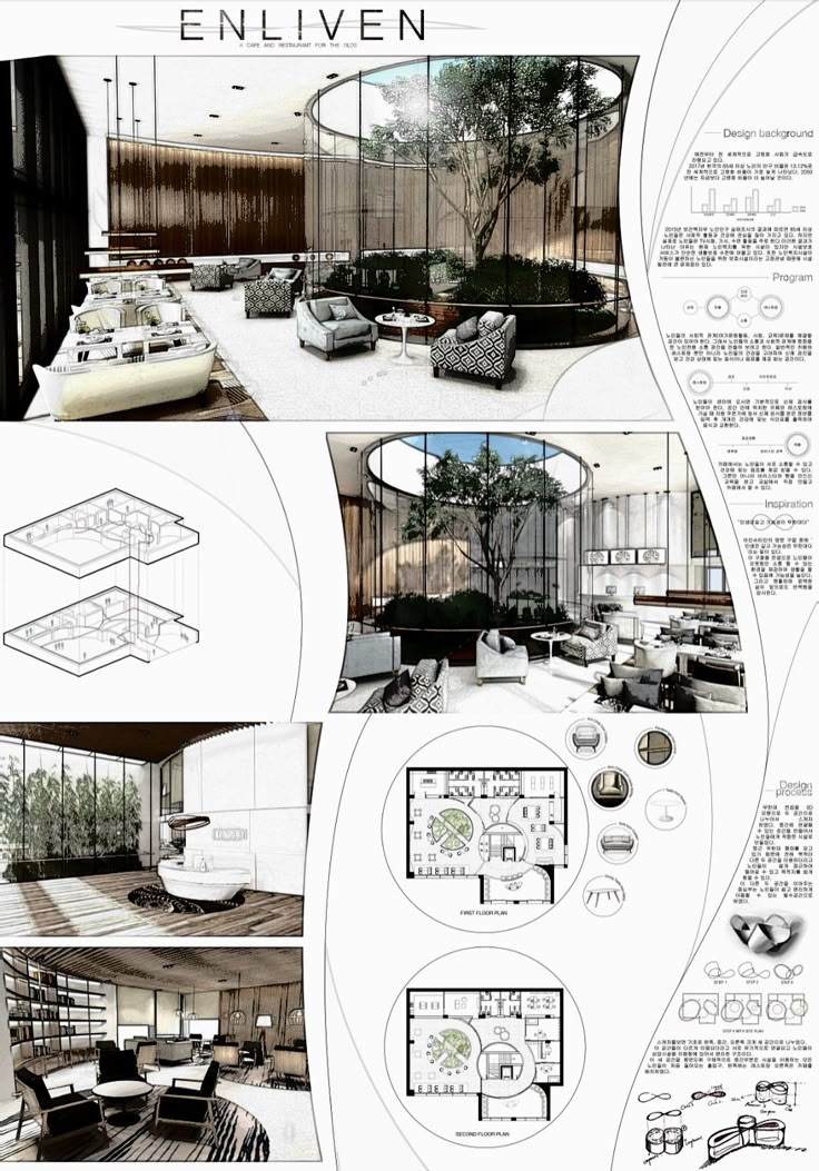 an architectural rendering of a living room and dining area with lots of furniture in it