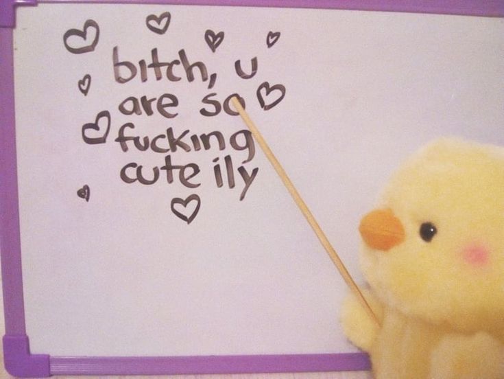 a stuffed animal next to a white board with writing on it and a stick in front of it