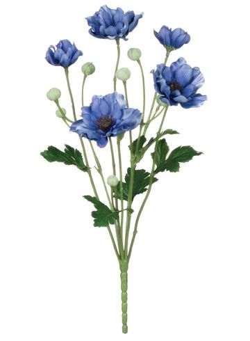 blue flowers with green stems on a white background