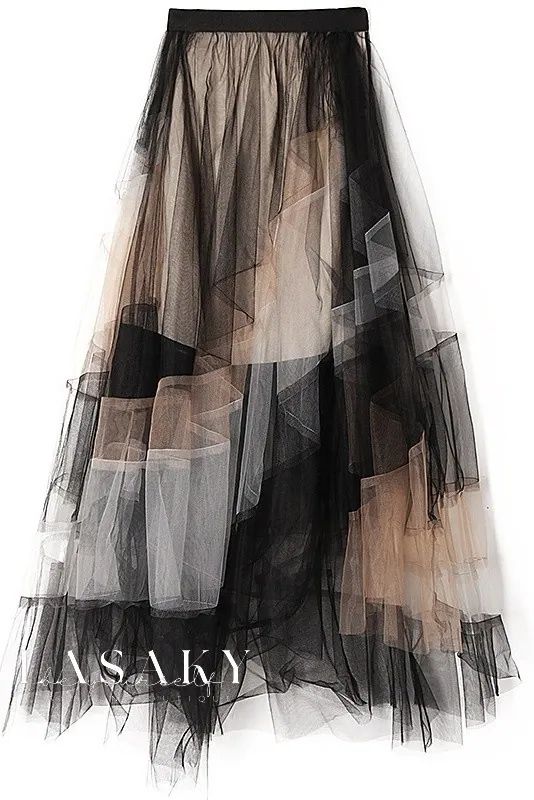 Lasaky - Exquisite Multi-Layer Asymmetrical Netted A-Line Skirt featuring a Sophisticated Gradient Color-Block Design Chic Irregular Party Skirt, Gonna In Tulle, Goth Chic, Mid Calf Skirt, Fluffy Skirt, Color Combinations For Clothes, Mode Boho, High Waist Fashion, Mesh Skirt