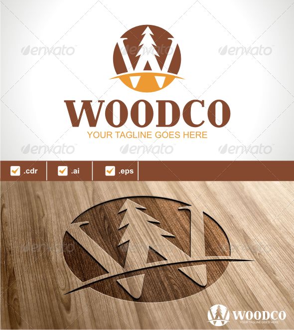 woodco logo design with the letter w and pine trees - objects logo templates