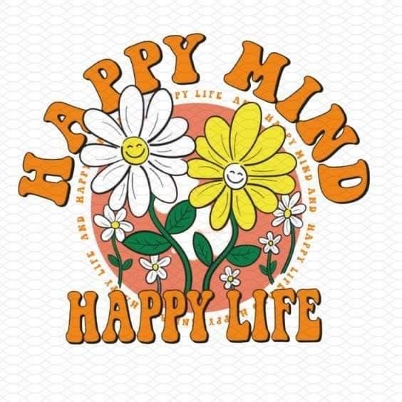 a white t - shirt with flowers and the words happy mind on it