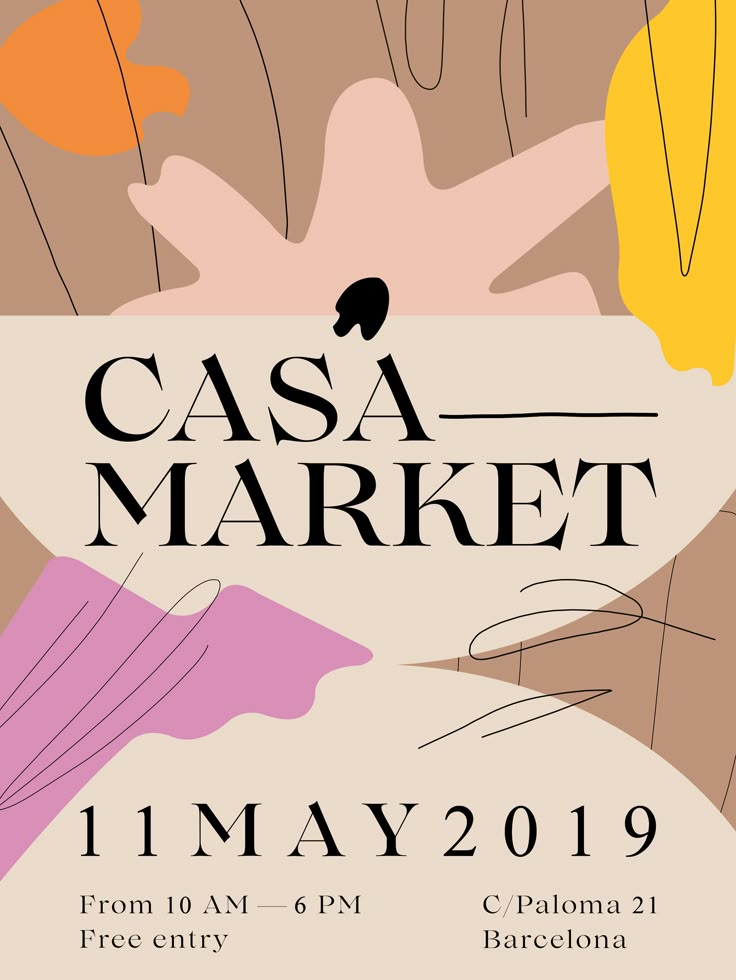 a poster for an art fair with flowers and leaves on it, including the words casa market