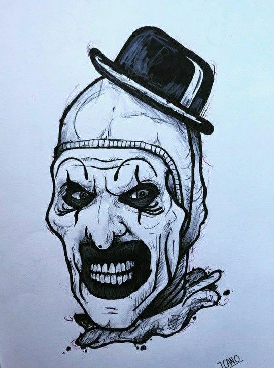 a drawing of a clown wearing a top hat