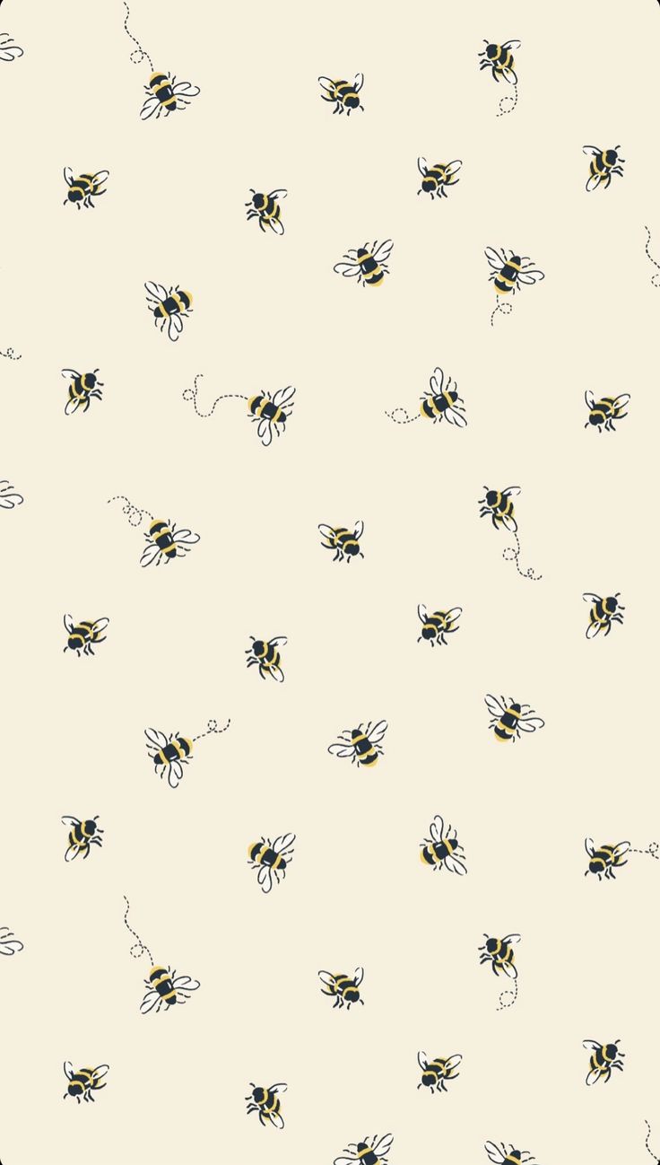 a white background with black and yellow bees on it