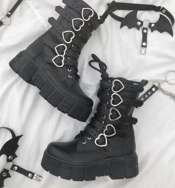 Alt Shoes, Alternative Shoes, Goth Shoes, Gothic Shoes, Dr Shoes, Cute Shoes Heels, Kawaii Shoes, Shoes Outfit Fashion, Girly Shoes