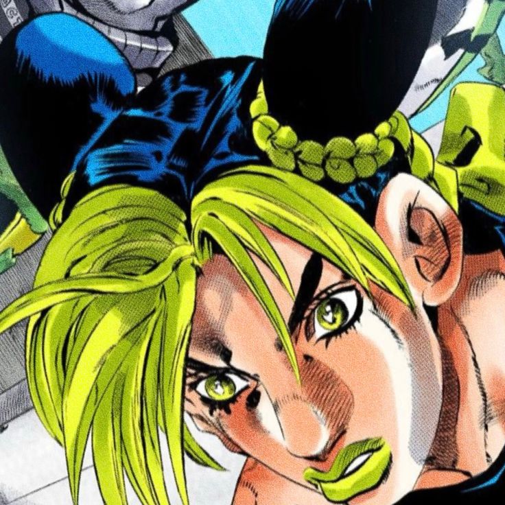 an anime character with green hair and piercings on his head, looking at the camera