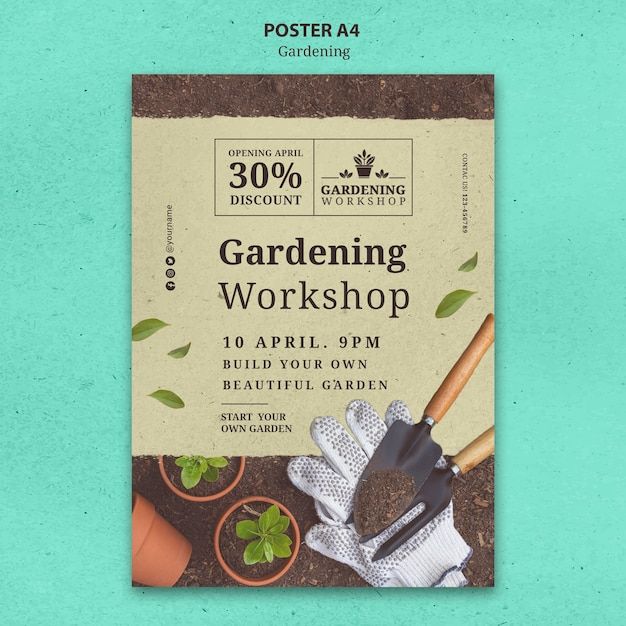 an advertisement for gardening workshop on a blue background