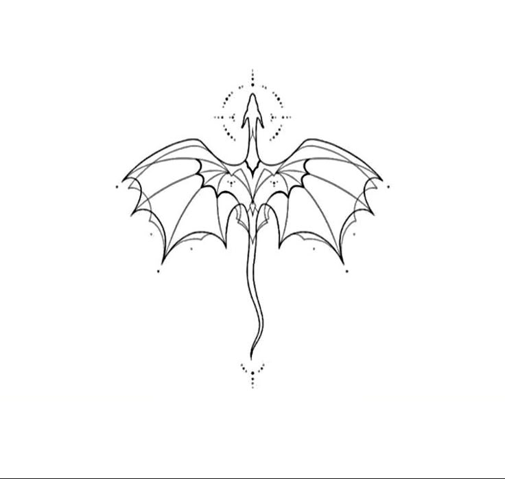 a black and white drawing of a dragon's wings with an arrow in the middle