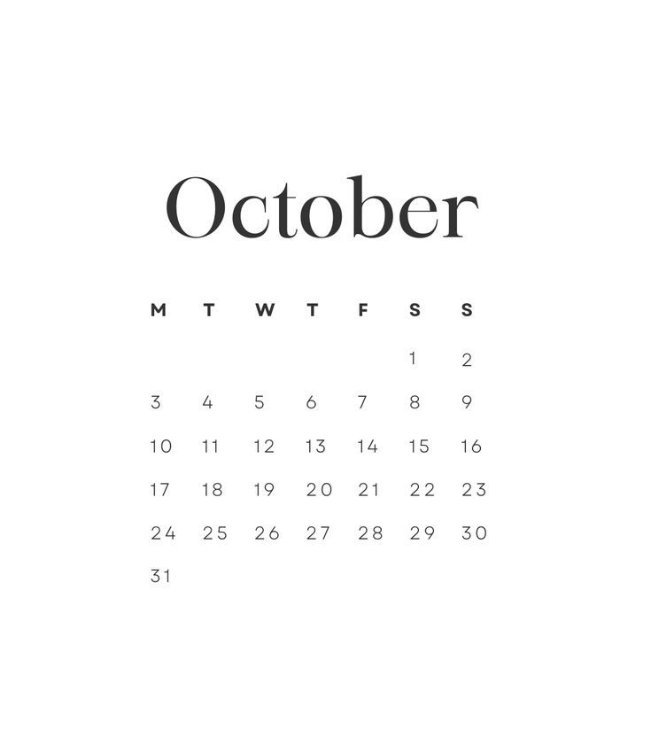 a calendar with the word october written in black and white on it's front page