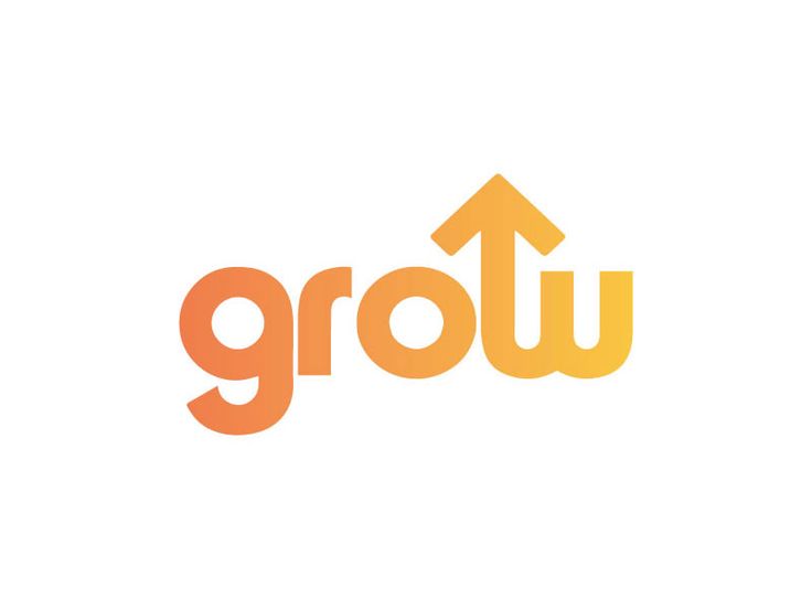 the word grow with an arrow pointing up to it's right side, on a white background