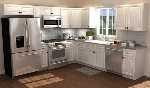 a kitchen with all white cabinets and stainless steel appliances in the middle of the room